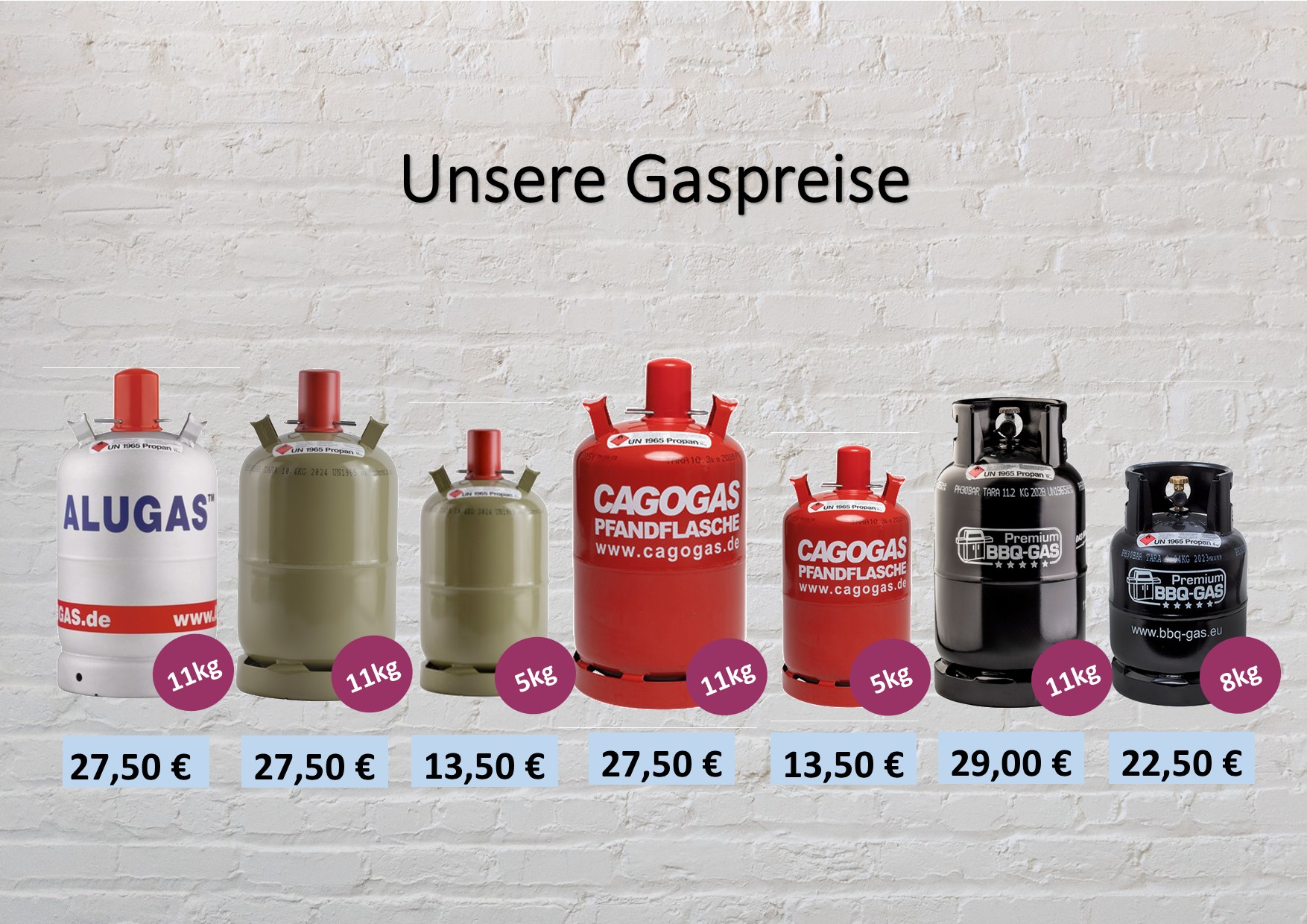 Unsere Gaspreise – Alugas, Powergas und BBQ-Gas von 5 kg bis 11 kg